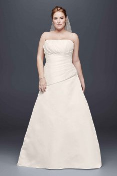 Plus Size Strapless Drop Waist Pleated Satin 9OP1305 Style Bridal Dress