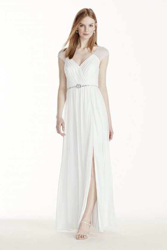 Modern Cap Sleeve Long A-line Chiffon Wedding Dress Style SDWG0218