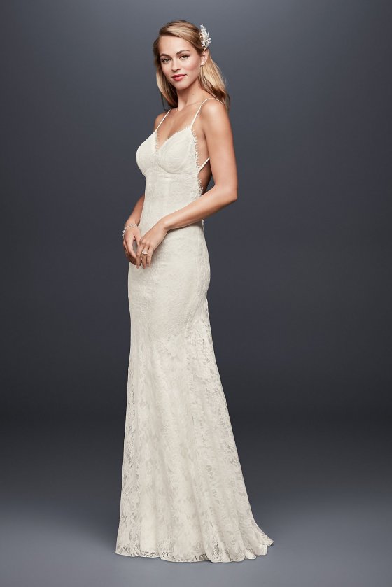 New Style Sexy Long Soft Lace Sheath Bridal Dress with Low Back Style NTWG3827
