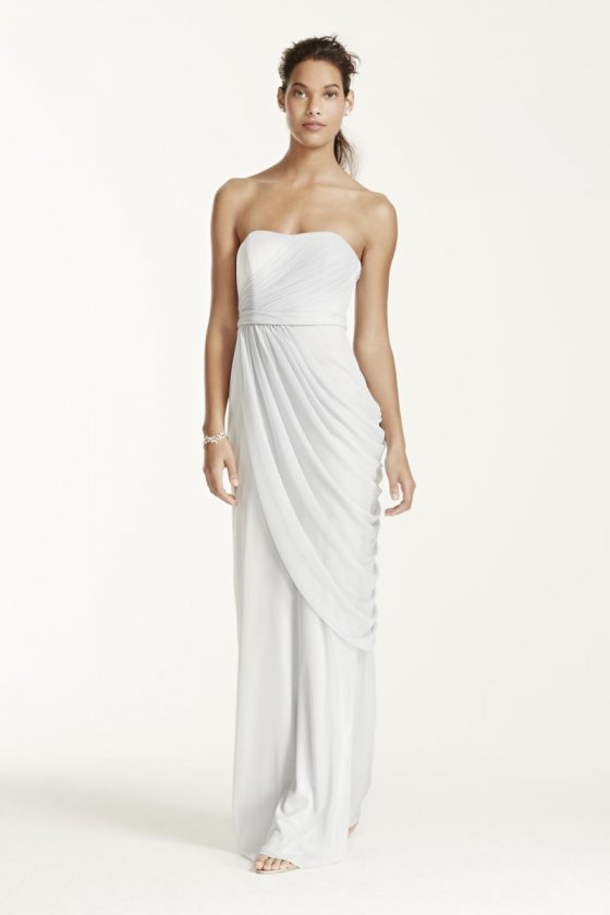 Long Strapless Mesh Dress with Side Draping Style W10482