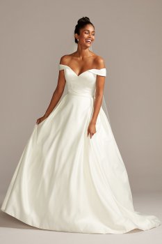 Elegant Off the Shoulder A-line Long Satin Bridal Dress Style WG3979