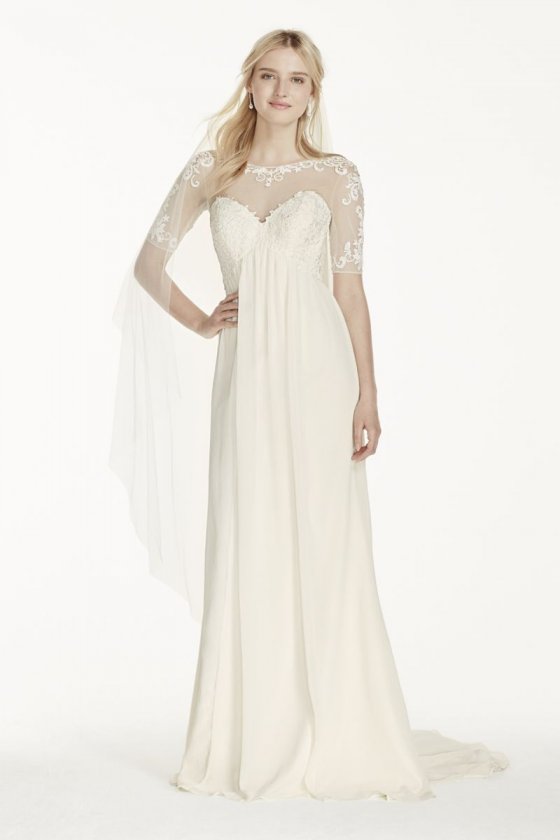 Chiffon Wedding Dress with Illusion Sleeves Style WG3749
