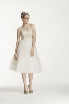 Strapless Tulle and Lace Tea Length Dress Style KP3701