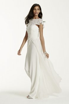 Side Draped Crepe Jumpsuit with Beaded Capelet Style SWG683