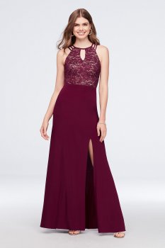 Strappy Sequin Lace and Jersey Keyhole Gown 12518D