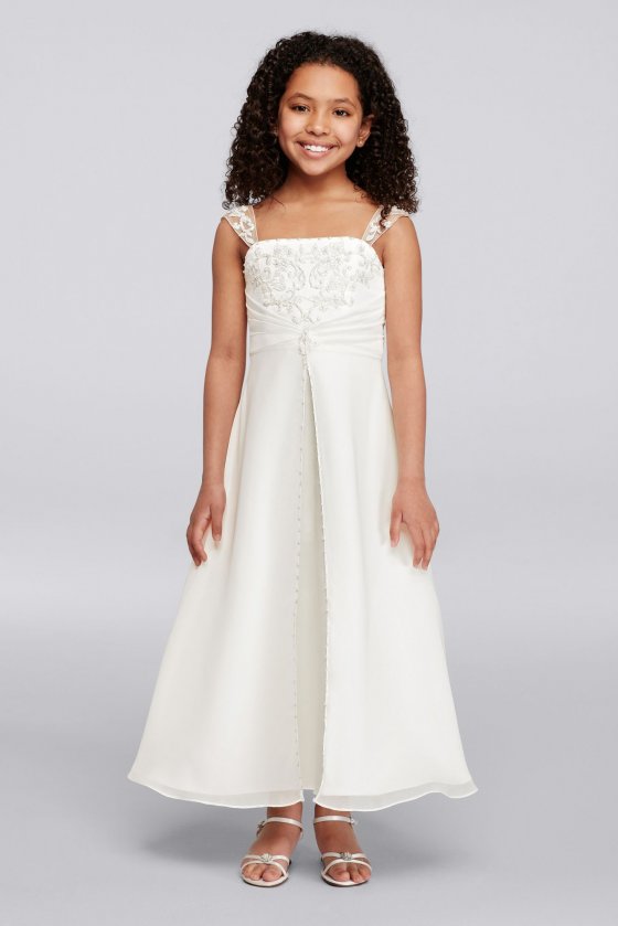 Satin A-line FG9010 Style Flower Girls Gown with Beaded Embroidery