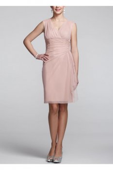 Cap Sleeve V Neck Dress with Side Ruching Style L3C91M