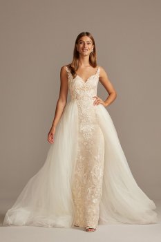 Lace Sheath Wedding Dress with Tulle Overskirt CWG850