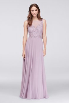 Long A-line Illusion Lace and Chiffon DBBAU449 Dress for Bridesmaids