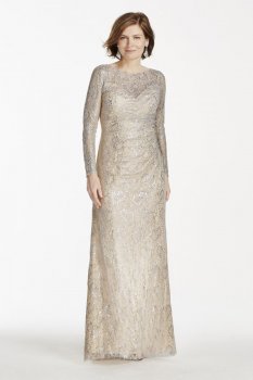 Long Sleeve Metallic Lace Dress Style CC378DB