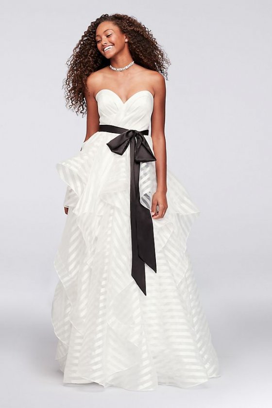 Satin and Striped Organza Ball Gown with Sash Glamour by 1711P2246G