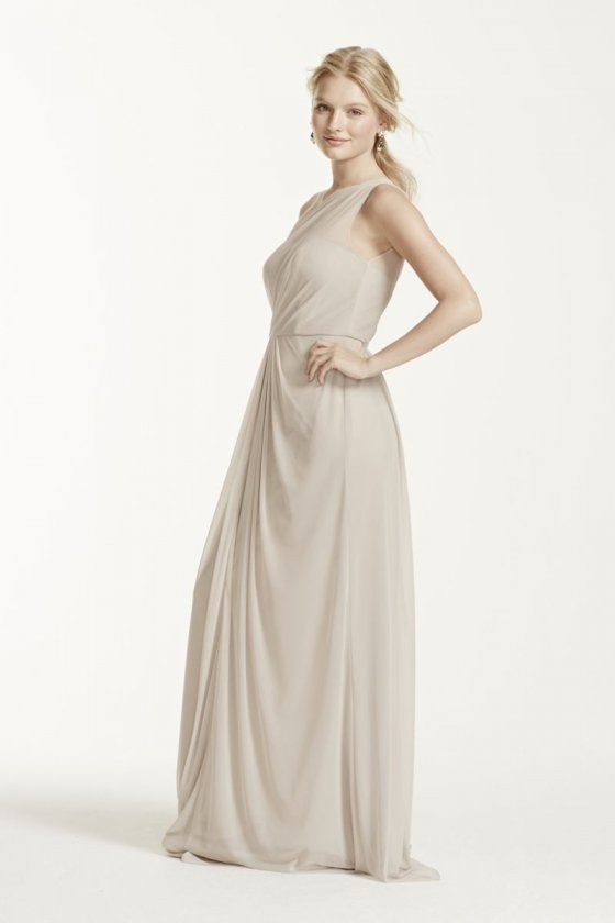 Long Mesh Dress with One Shoulder Neckline Style F15928