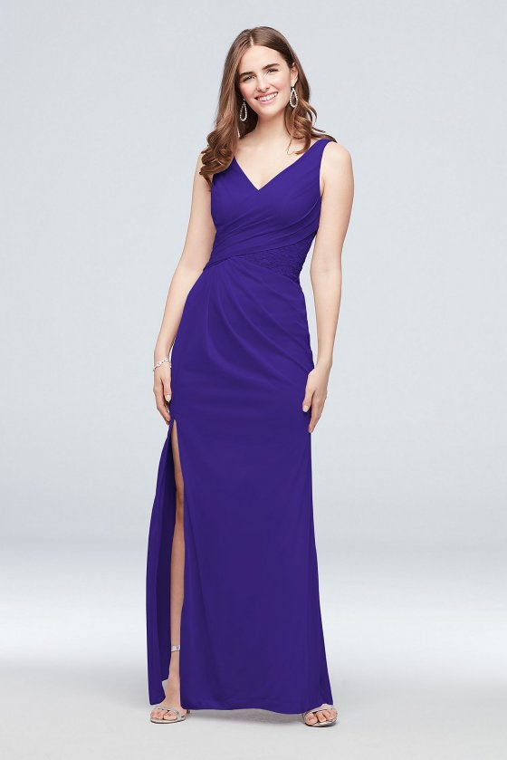 Tank Bridesmaid Dress with Metallic Lace Inset 4XLF19983M