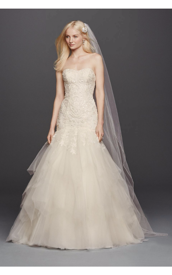 Strapless Sweetheart Neckline Trumpt Long Embellished Bodice Wedding Dress 4XLCWG737 Cassini