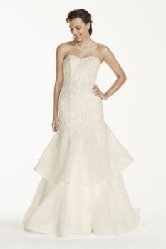 Strapless Organza Trumpet Gown with Lace Applique Style WG3760