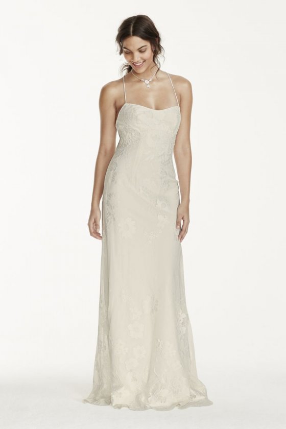 Lace Sheath Dress with Low Crisscross Back Style KP3766