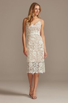 Crochet Lace Overlay Midi Spaghetti Strap Dress SDWG0773