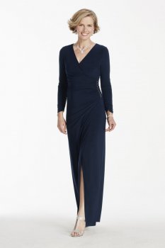 Long Sleeve Jersey Dress with Beaded Hip Detail Style A17097