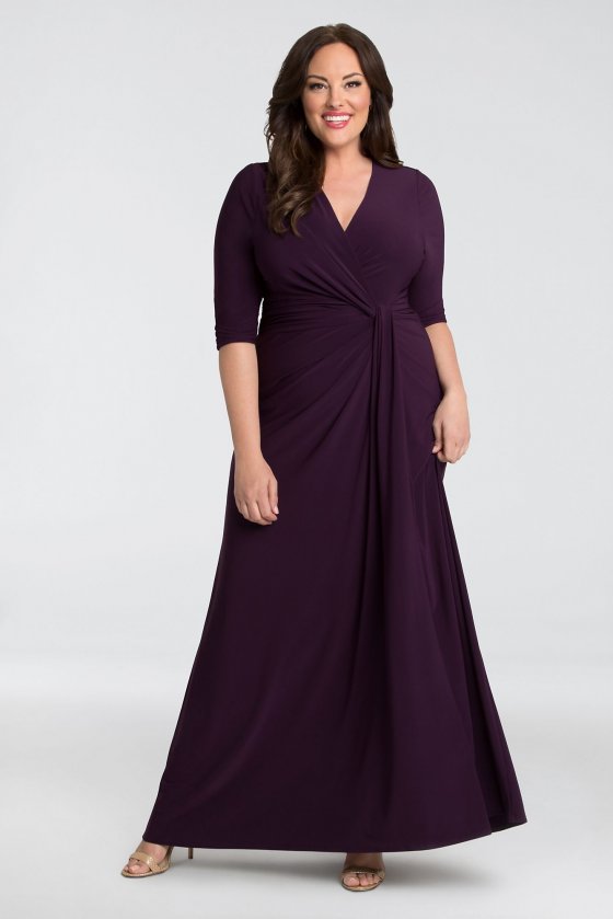 Shimmering Ruched Jersey Faux-Wrap Plus Size Gown 12182203