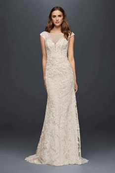 Graceful Illusion Bateau Neck Long Sheath Lace Wedding Dress Style JP341711