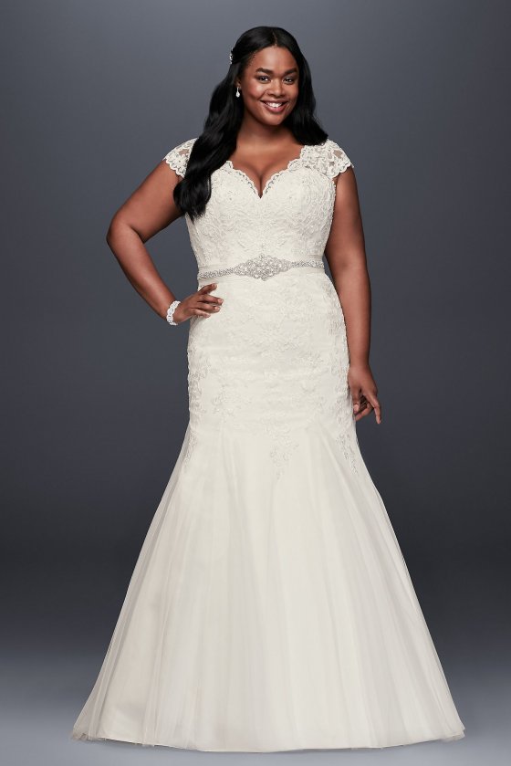 Plus Size 9WG3898 Full Length Trumpt Lace Bridal Dresses