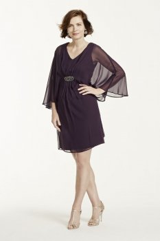 3/4 Flutter Sleeve Dress with Center Embellishment Style T0033515M1