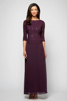 Sequin Lace Boatneck Petite Gown with V-Back 212318