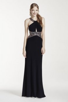 Halter Neck Key Hole Beaded Dress with Open Back Style A14607