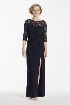 Lace 3/4 Sleeve Long Jersey Dress Style 8082