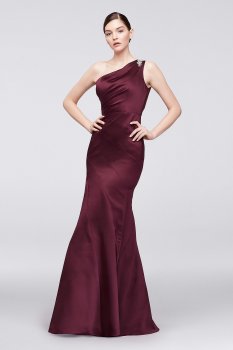 Elegant ZP281771 One Shoulder Long Fitted Satin Dress