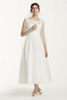 Tea Length Tulle Illusion Neckline WG3721 Style Bridal Dress