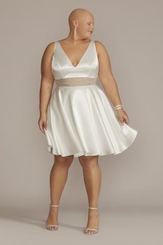 Plus Satin A-Line with Embellished Illusion Waist Jules and Cleo WBM2915W