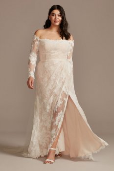 Floral Lace Long Sleeve Plus Size Wedding Dress 8MS161225