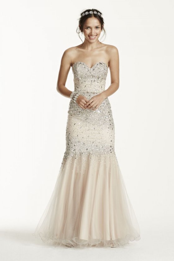 Strapless All Over Beaded Bodice Dress Style P3123