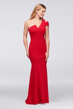 Asymmetric Notched Neckline Crepe Mermaid Gown A19997