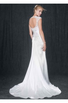 Slim Charmeuse Gown with Lace Keyhole Back Style T3342