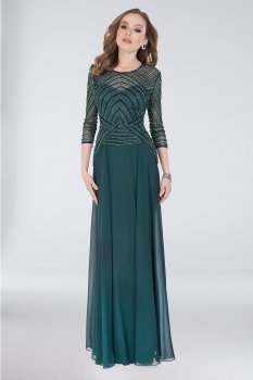 Heavily Beaded 3/4 Sleeves 1623M1860 Style Georgette Sheath Special Occassion Dress with Peplum