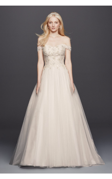 CWG729 Pattern Princess Style Off the Shoulder Tulle Bridal Dress with Embroidered and Sequined Bodice