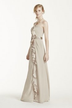 Long Strapless Dress with Front Ruffle Cascade Style F14336