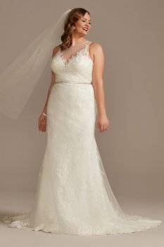 Buttoned Illusion Back Tall Plus Wedding Dress Oleg Cassini 4XL8CWG909