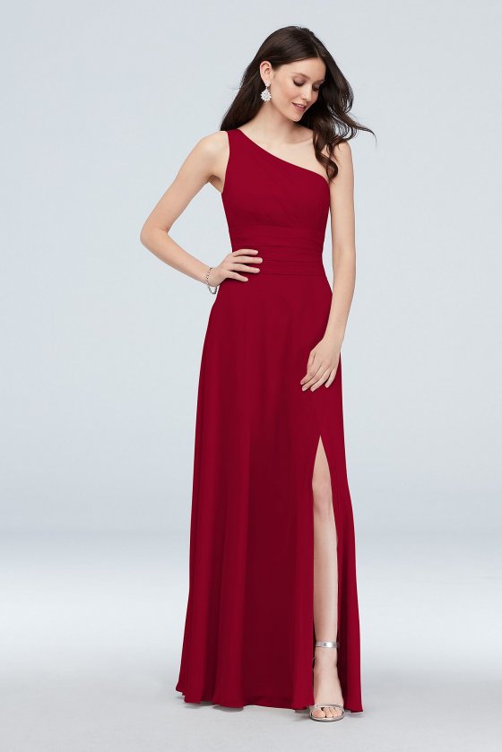 One-Shoulder Ruched Waist Chiffon Bridesmaid Dress F20043