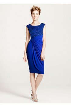 Short Cap Sleeve Jersey Dress with Lace Bodice Style TC391208M1