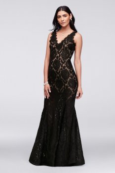 Coming Soon Tank V Neck Long Mermaid A18464 Style Lace Dress with Eyelash Trim