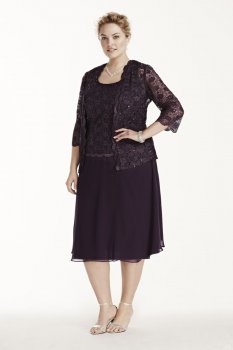 3/4 Sleeve 3 Piece Lace Chiffon Skirt Set Style 5909W