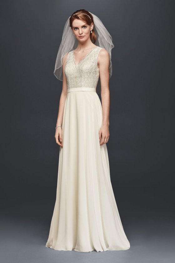 Scalloped Lace Bridal Dress with Chiffon Skirt WG3835