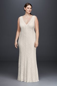 Allover Lace V-Neck Plus Size Sheath Wedding Dress 183626DBW