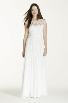 Mesh A-line with Allover Beaded Illusion Neckline Style SDWG0153