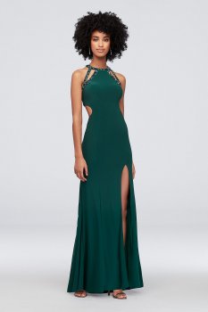 Strappy Cutout Mesh Sheath Dress with Crystals A20007