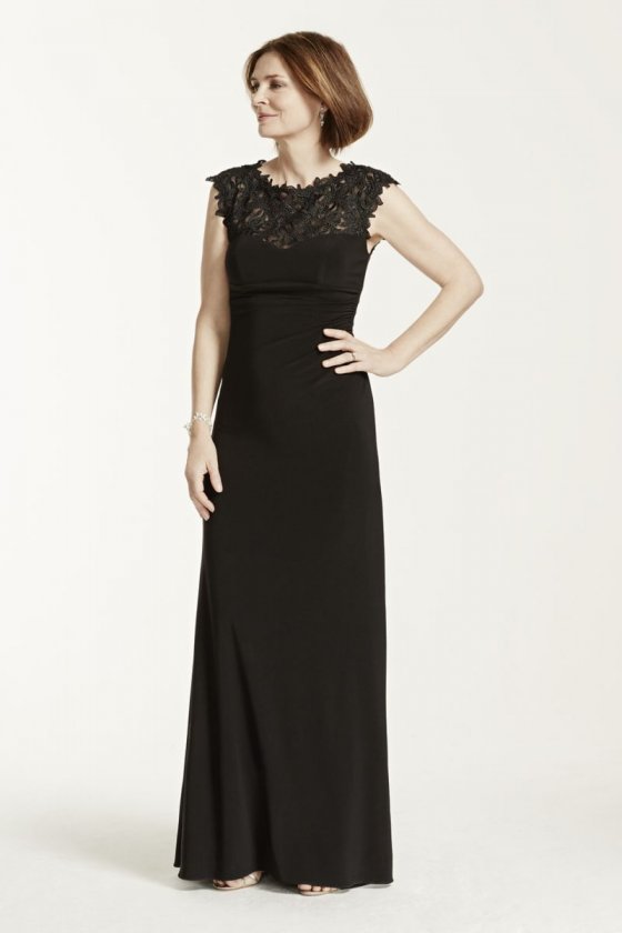 Cap Sleeve Jersey Dress with Lace Illusion Bodice Style XS6024