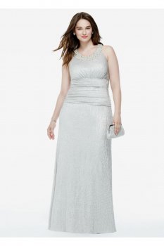 Long Sleeveless Ruched Foil Jersey Dress Style 55348W